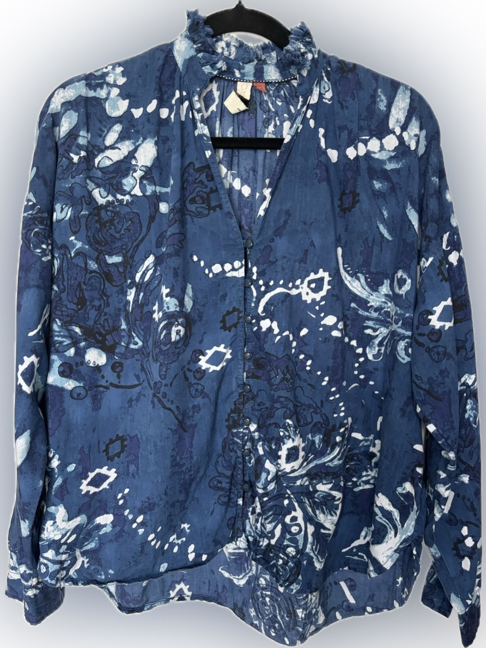 Anthropologie Pilcro Blue Boho Printed Blouse Size Small